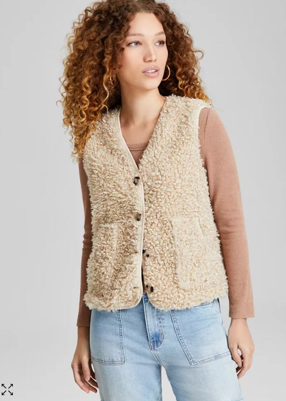 And Now This Women's Button-Front V-Neck Sherpa Vest
